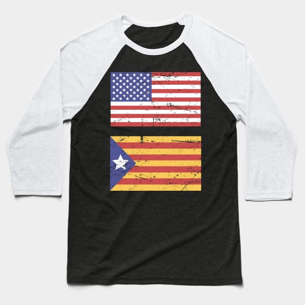 United States Flag & Catalonia Flag Baseball T-Shirt by MeatMan